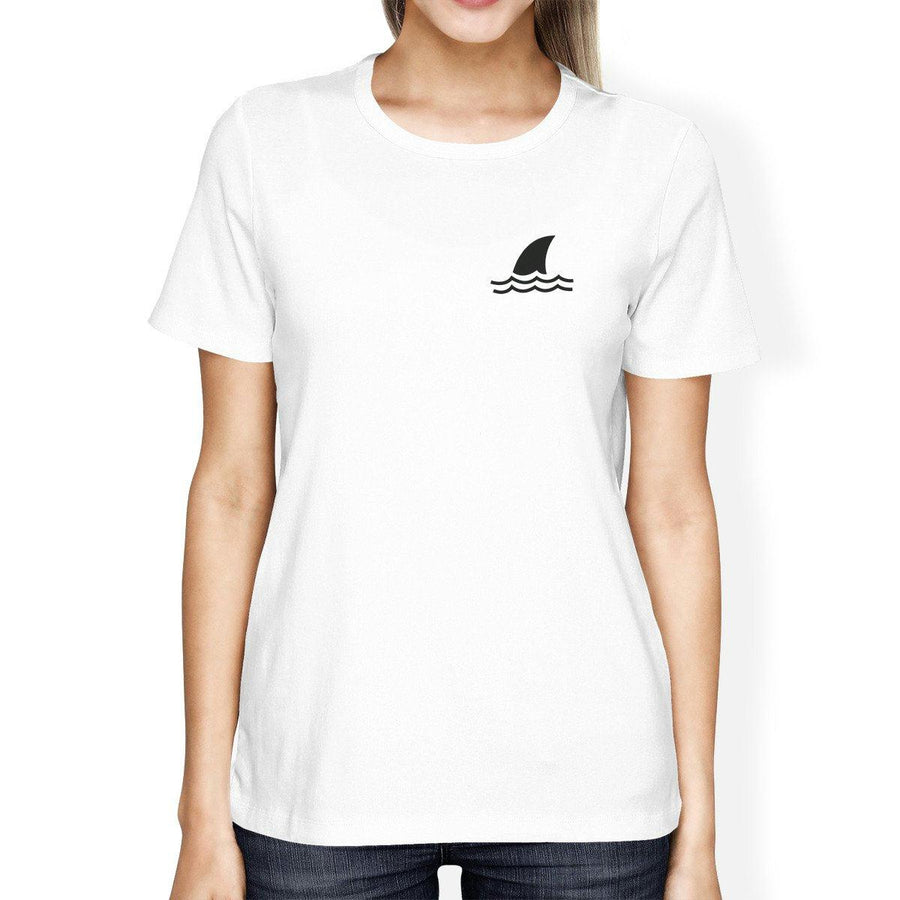 Mini Shark White Womens Round Neck T-Shirt Lightweight Summer Tee