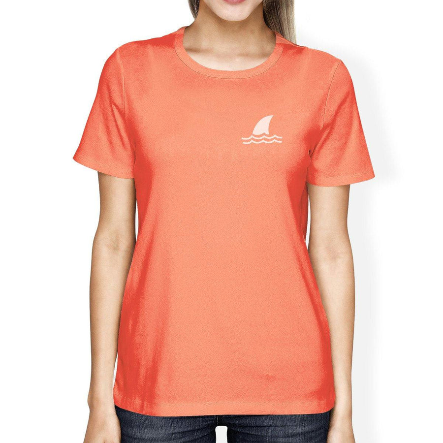 Mini Shark Peach Womens Short Sleeve Tshirt Funny Design Cotton Tee