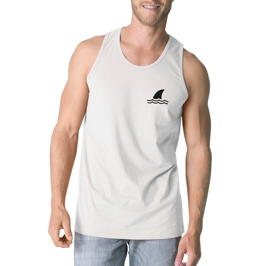 Mini Shark Mens White Cotton Sleeveless Top Unique Design Tank Top