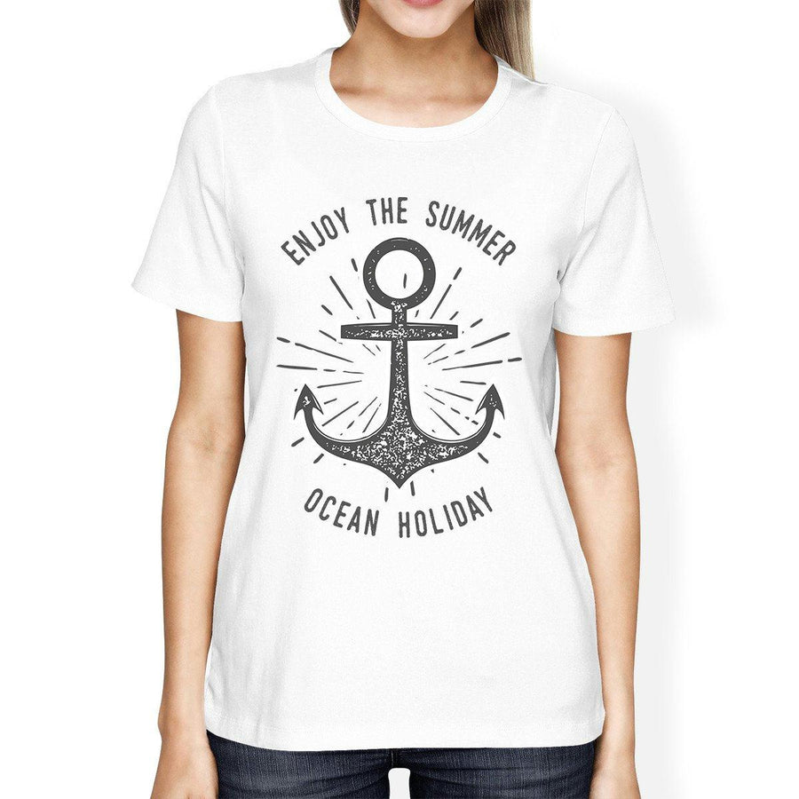 Enjoy The Summer Ocean Holiday Womens White Shirt