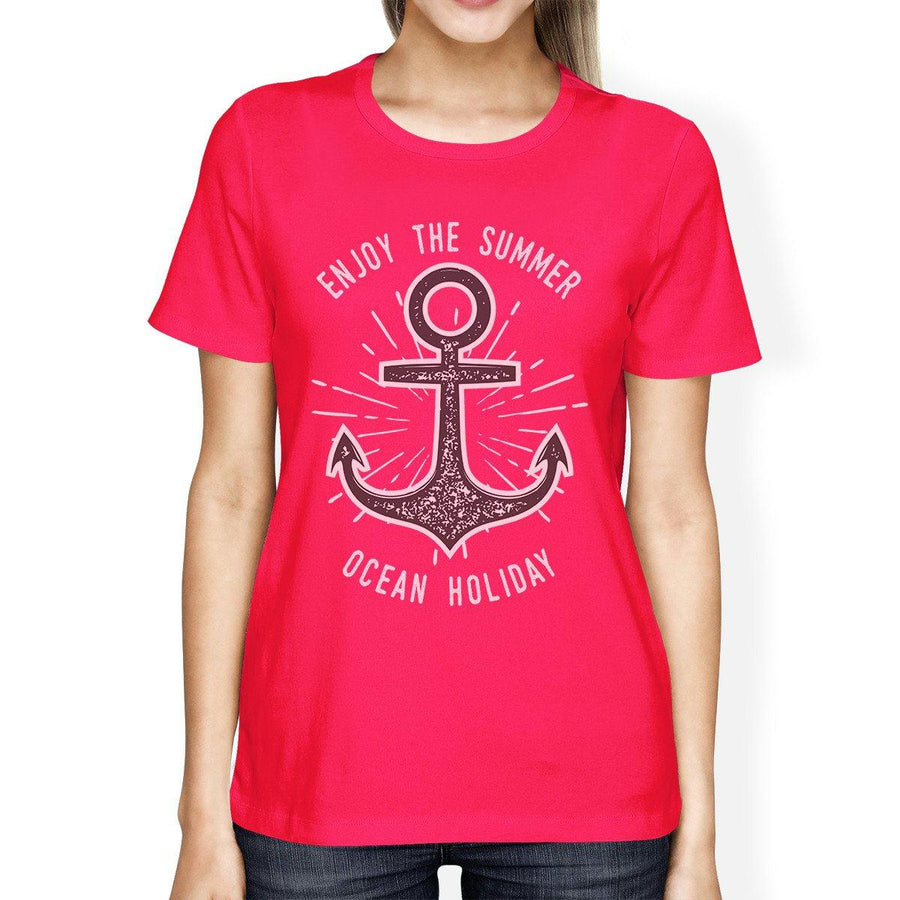 Enjoy The Summer Ocean Holiday Womens Hot Pink Shirt