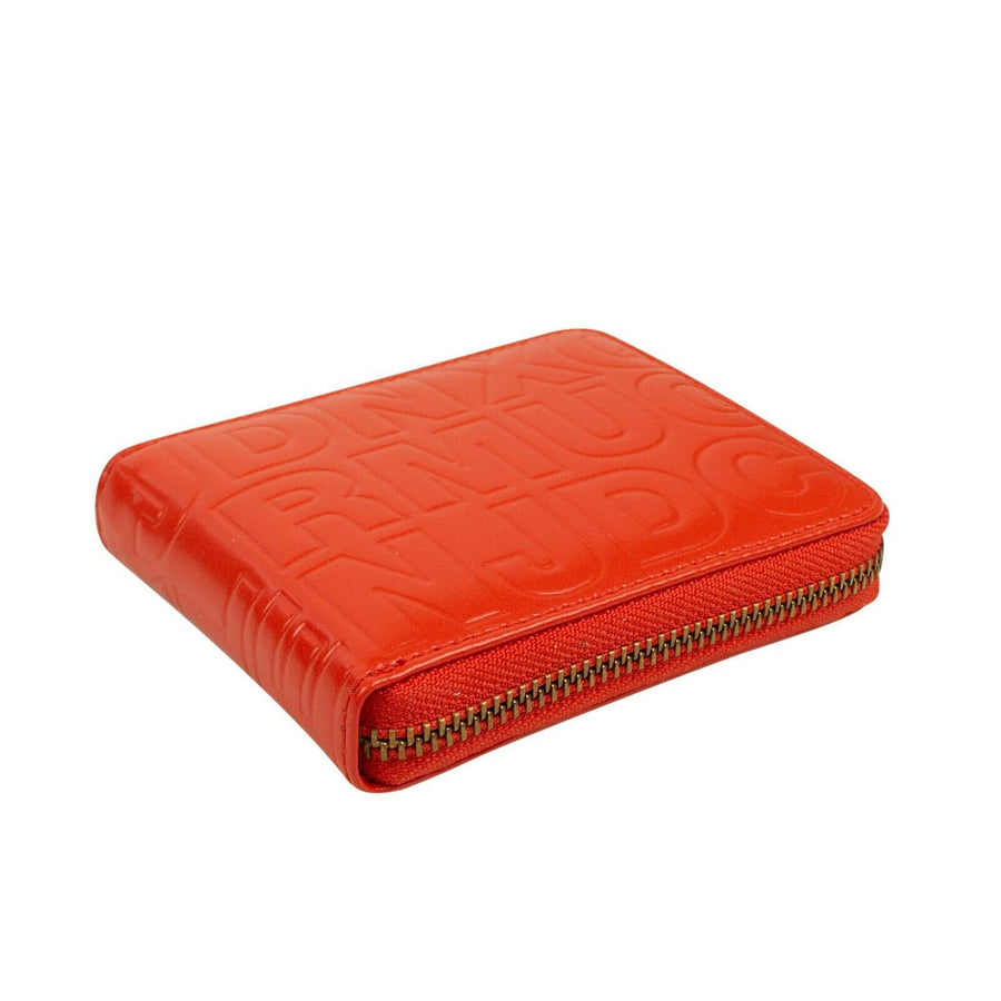 Leather Letter Embossed Small Wallet - Red Orange