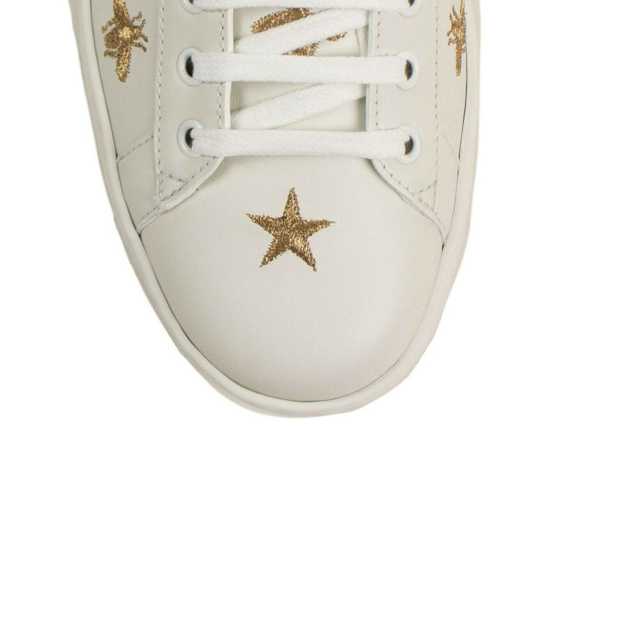 Men's Embroidered Ace Leather Sneakers - White