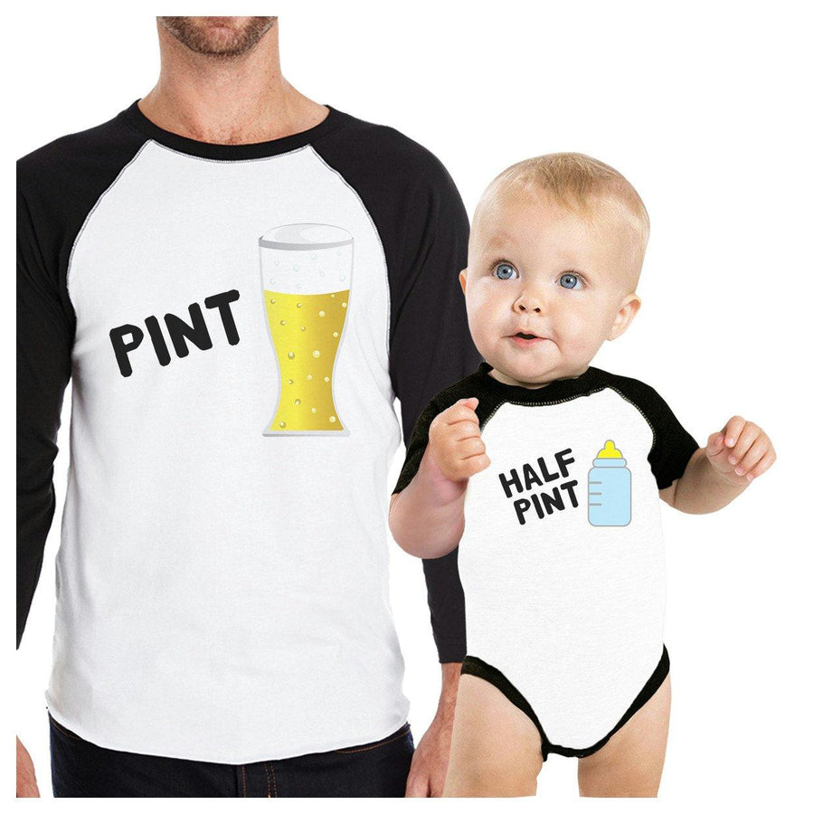 Pint Beer Half Pint Milk Dad and Baby Matching Black And White Baseball Shirts