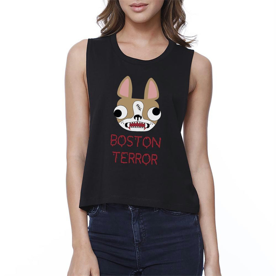 Boston Terror Terrier Womens Black Crop Top