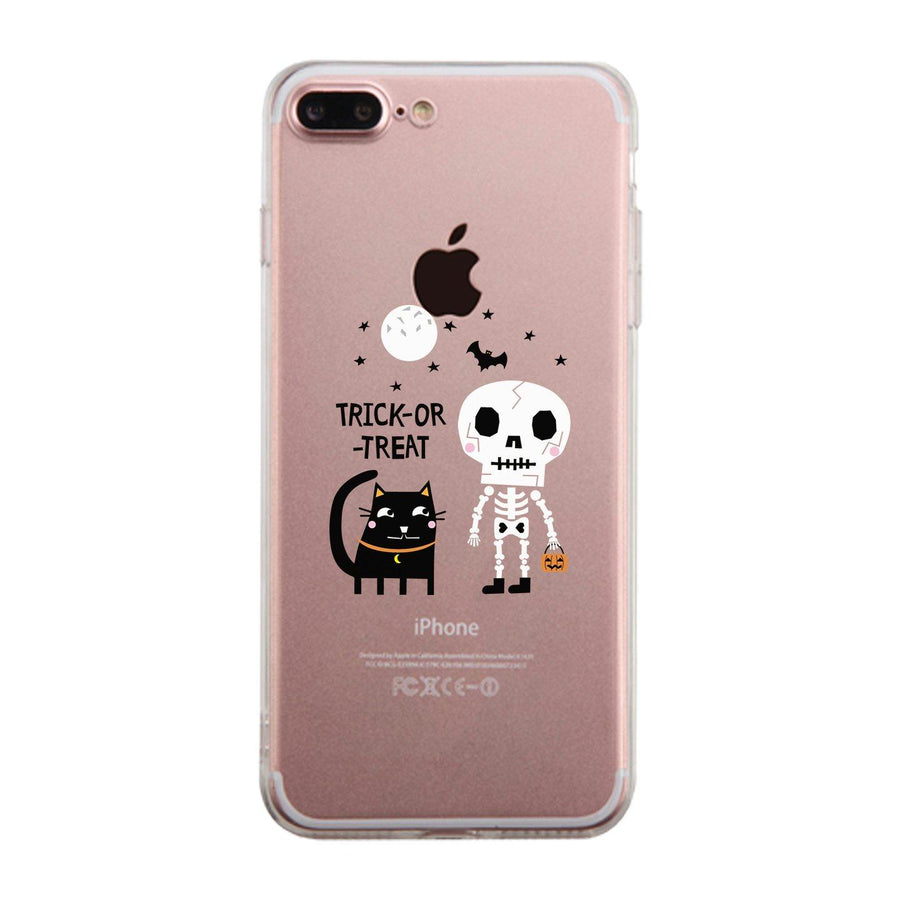 Trick-Or-Treat Skeleton Black Cat Clear Phone Case