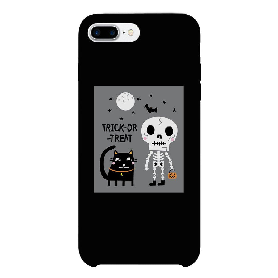 Trick-Or-Treat Skeleton Black Cat Black Phone Case