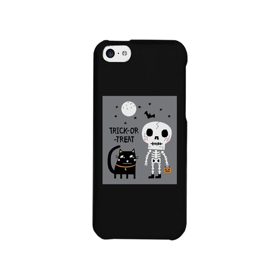 Trick-Or-Treat Skeleton Black Cat Black Phone Case