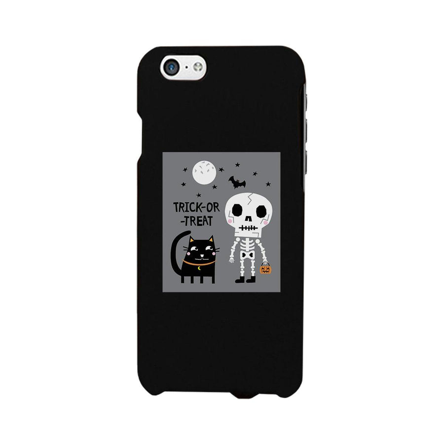 Trick-Or-Treat Skeleton Black Cat Black Phone Case