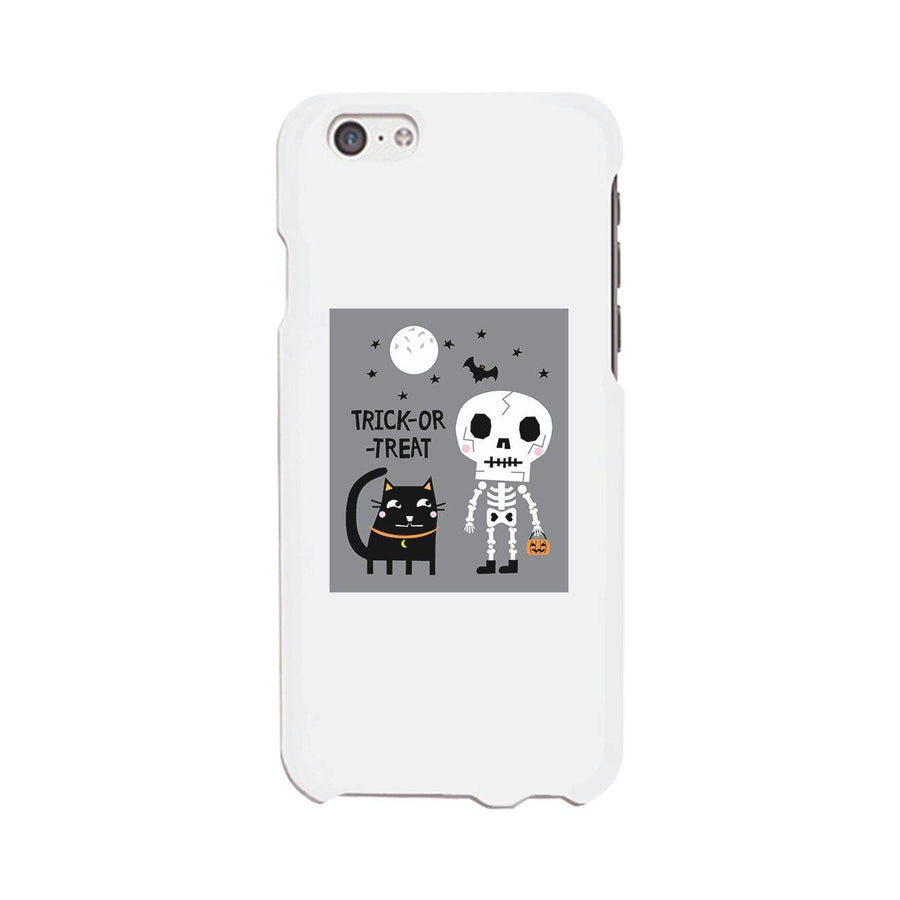 Trick-Or-Treat Skeleton Black Cat White Phone Case