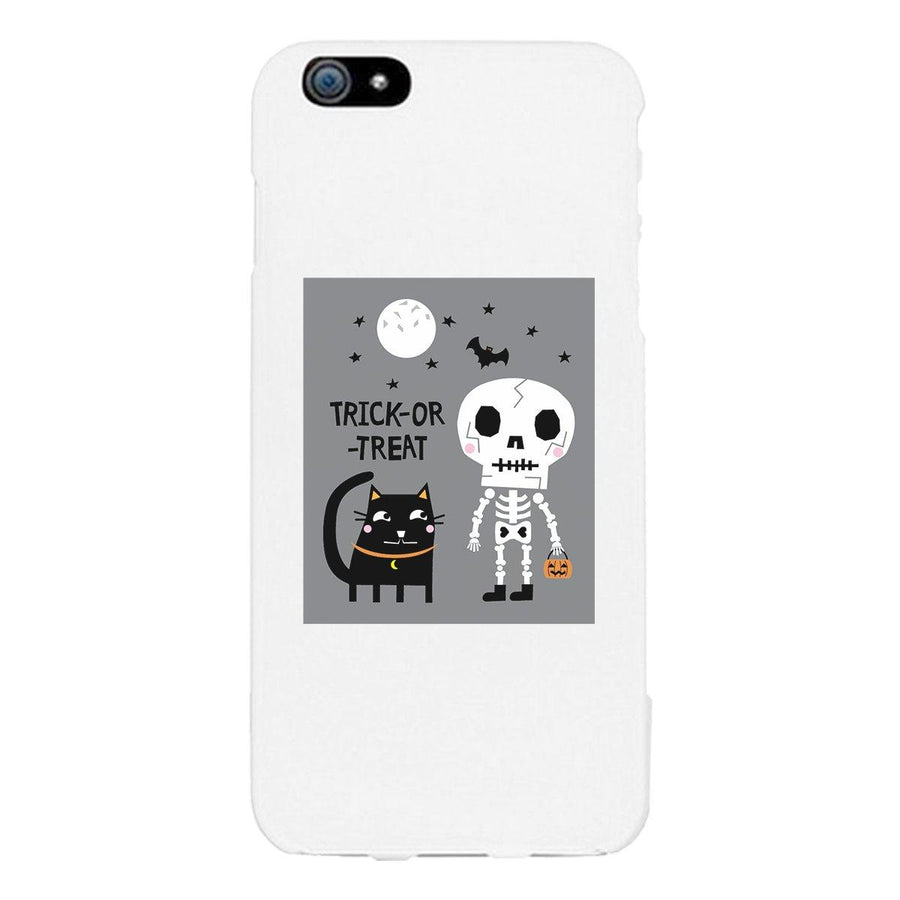 Trick-Or-Treat Skeleton Black Cat White Phone Case