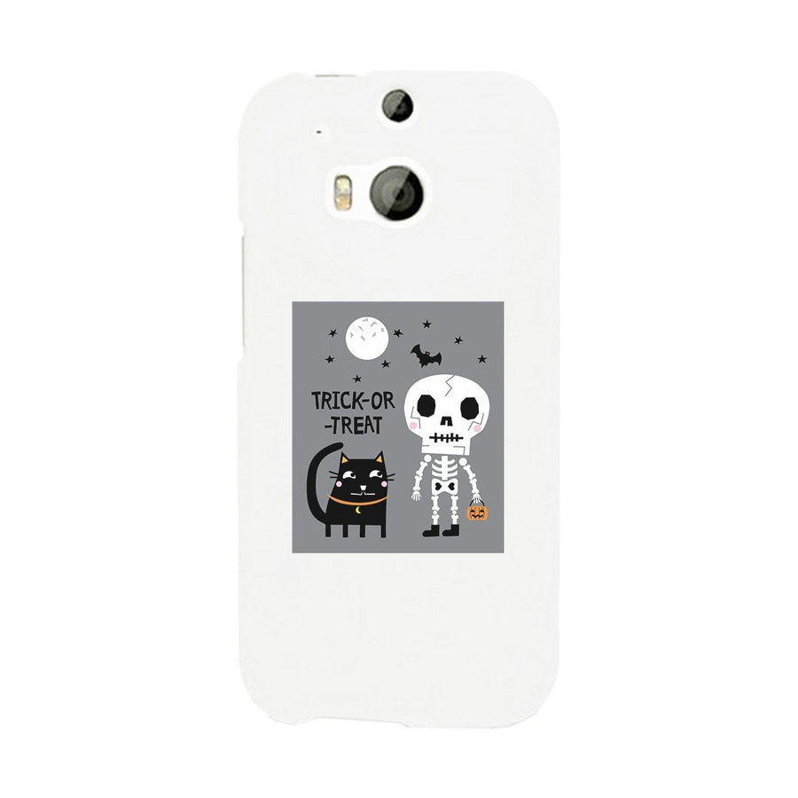 Trick-Or-Treat Skeleton Black Cat White Phone Case