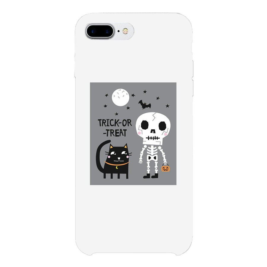 Trick-Or-Treat Skeleton Black Cat White Phone Case