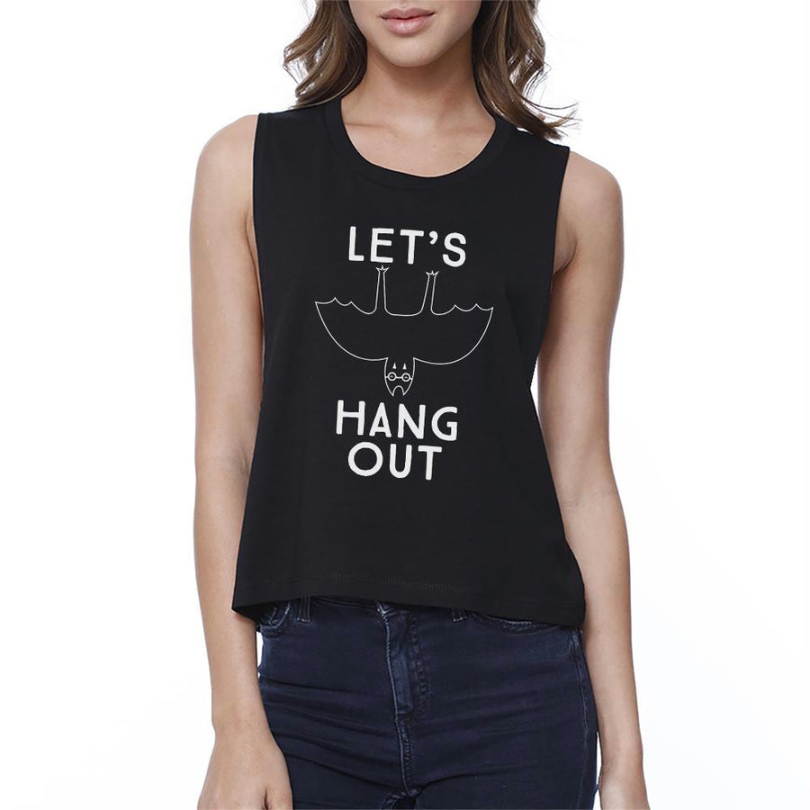 Let's Hang Out Bat Womens Black Crop Top