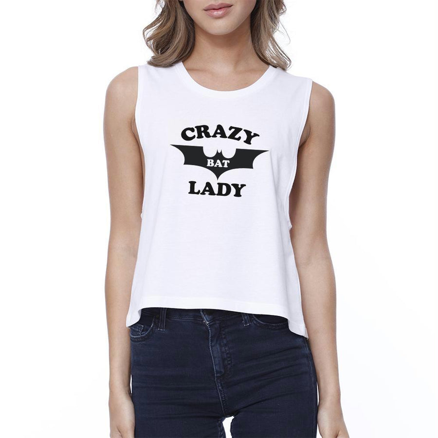 Crazy Bat Lady Womens White Crop Top