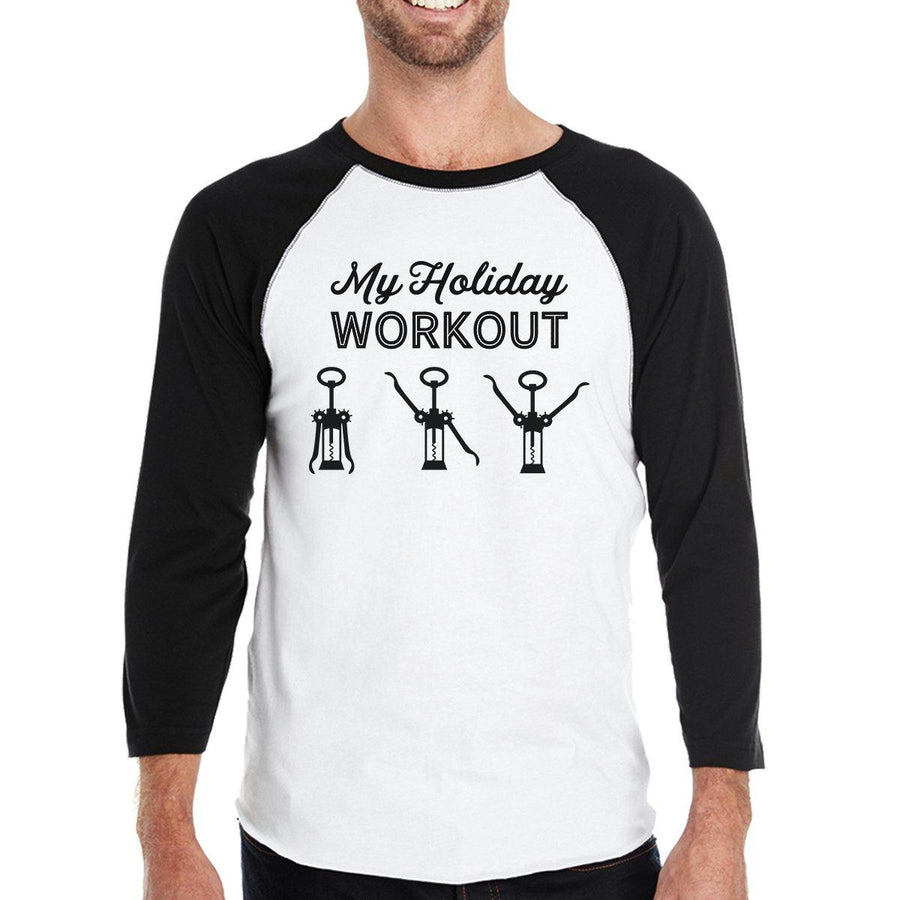 My Holiday Workout Mens Black And White Baseball Shirt