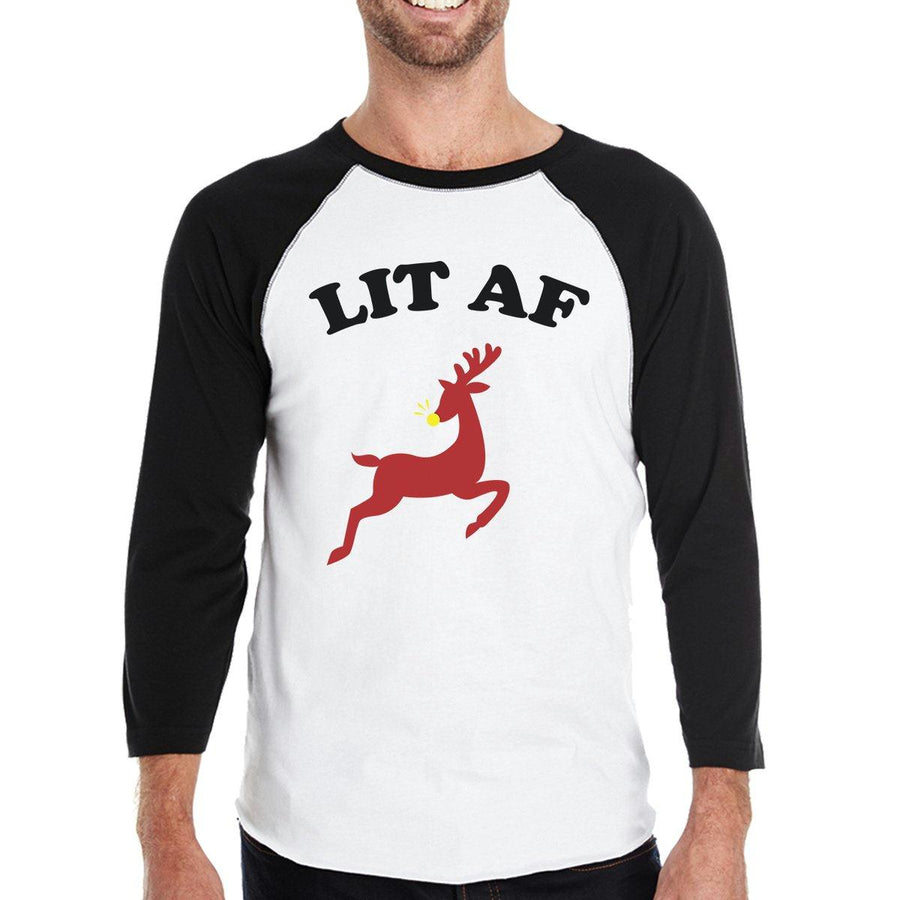 Lit Af Mens Black And White Baseball Shirt