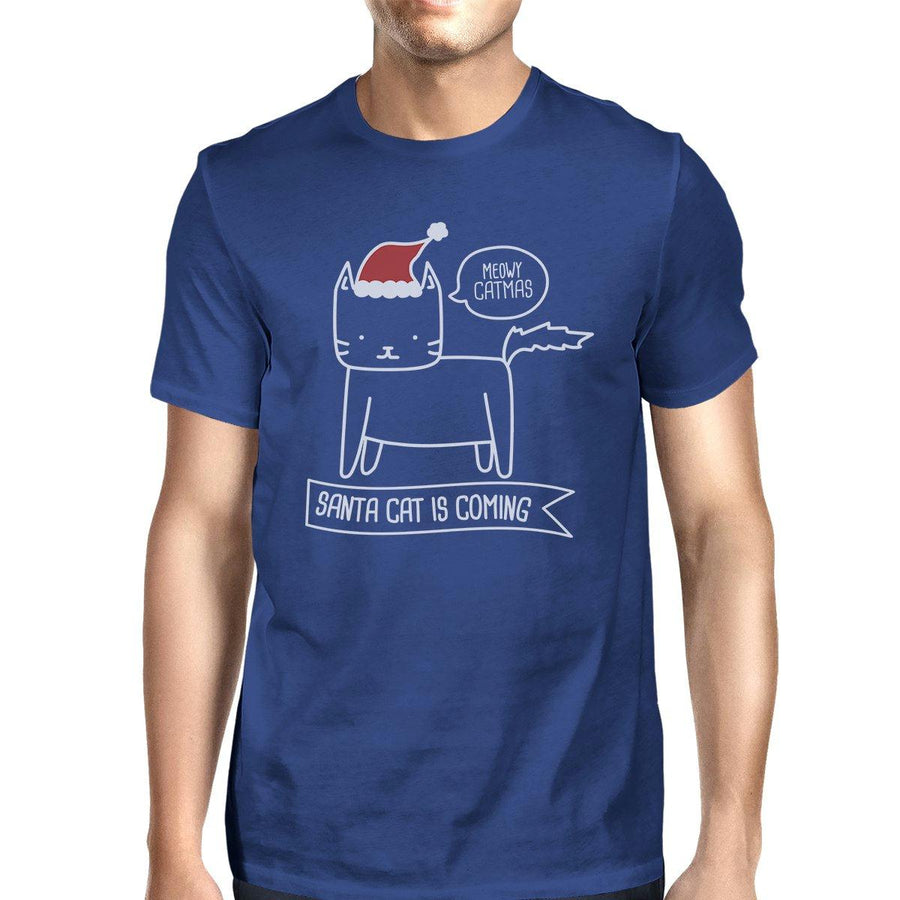 Meowy Catmas Santa Cat Is Coming Mens Royal Blue Shirt