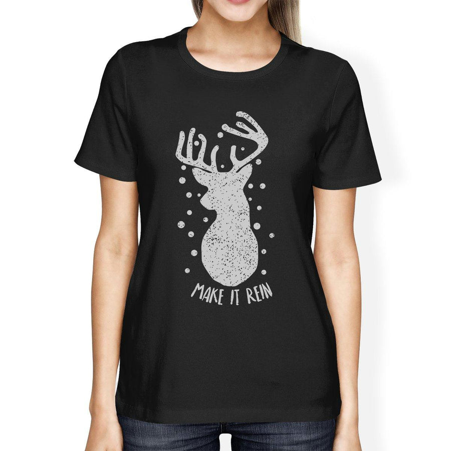 Make It Rein Vintage Reindeer Womens Black Shirt