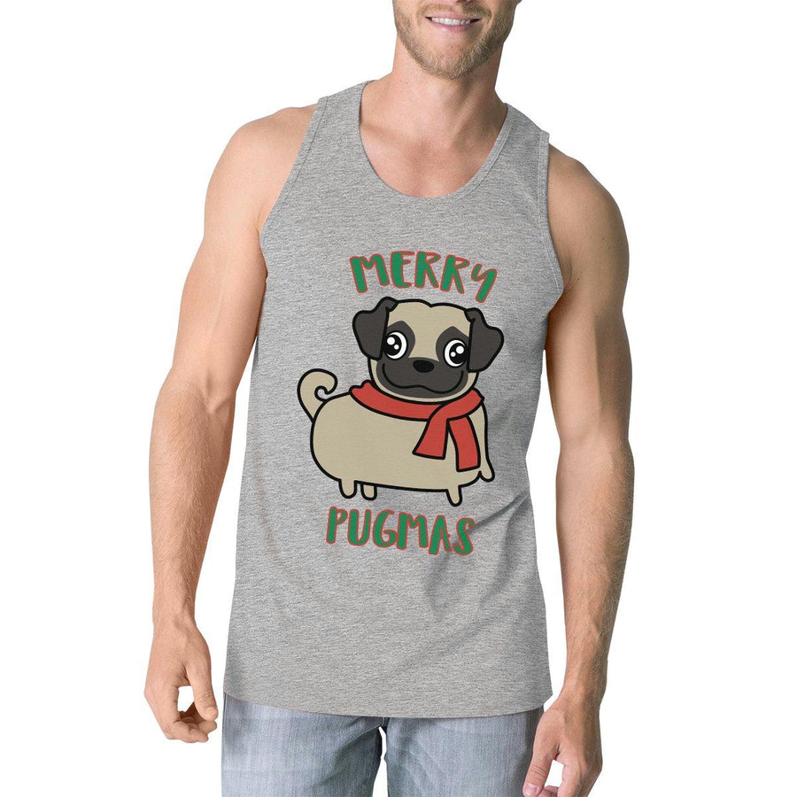 Merry Pugmas Pug Mens Grey Tank Top