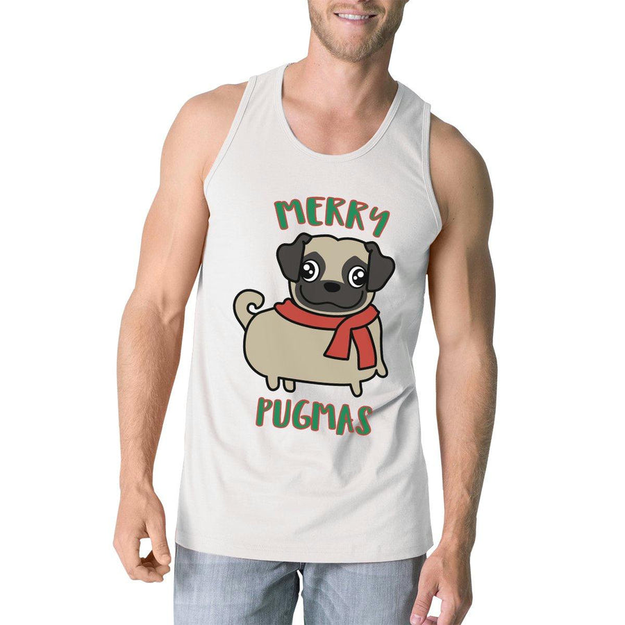 Merry Pugmas Pug Mens White Tank Top