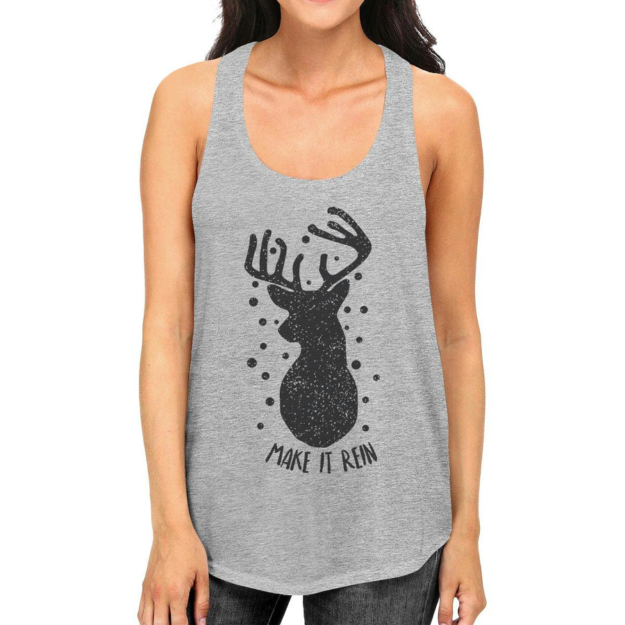 Make It Rein Vintage Reindeer Womens Grey Tank Top