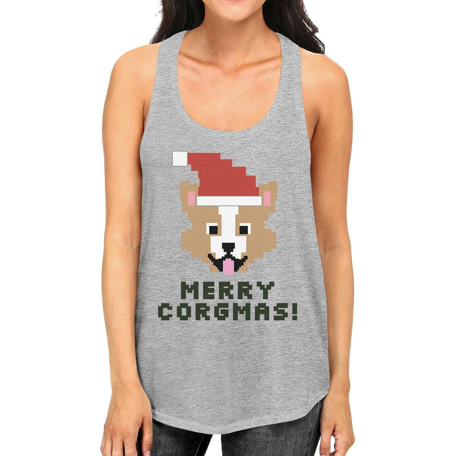 Merry Corgmas Corgi Womens Grey Tank Top