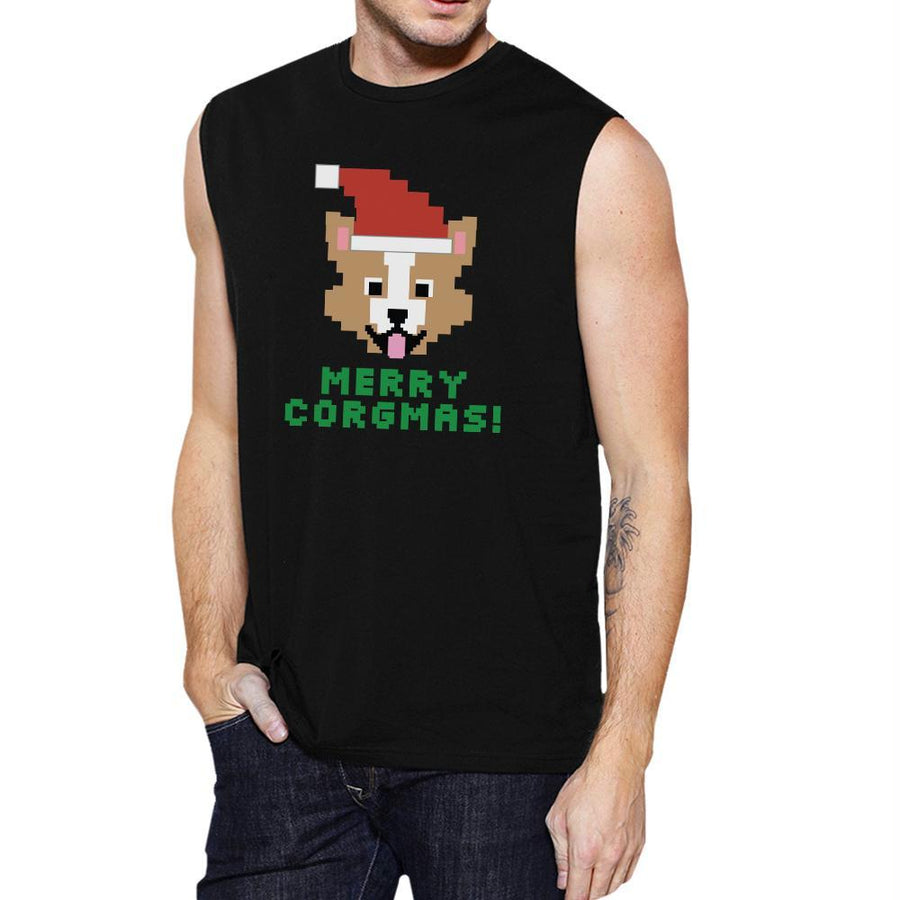 Merry Corgmas Corgi Mens Black Muscle Top