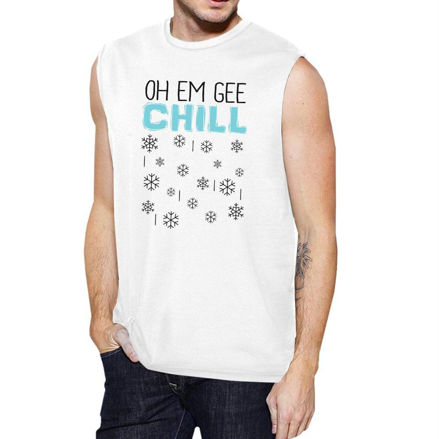 Oh Em Gee Chill Snowflakes Mens White Muscle Top