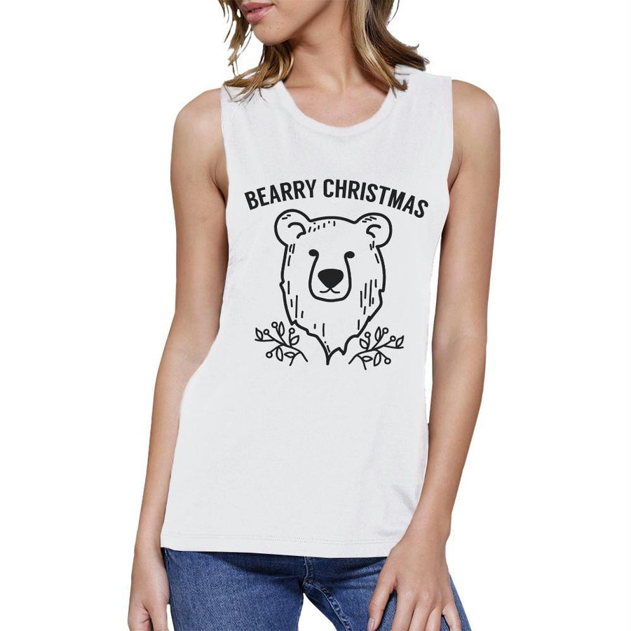 Bearry Christmas Bear Womens White Muscle Top