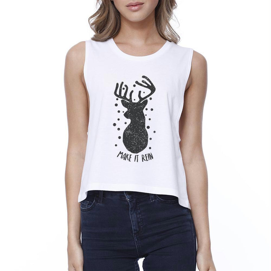 Make It Rein Vintage Reindeer Womens White Crop Top