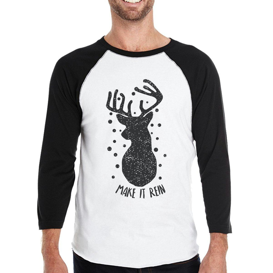 Make It Rein Vintage Reindeer Mens Black And White Baseball Shirt