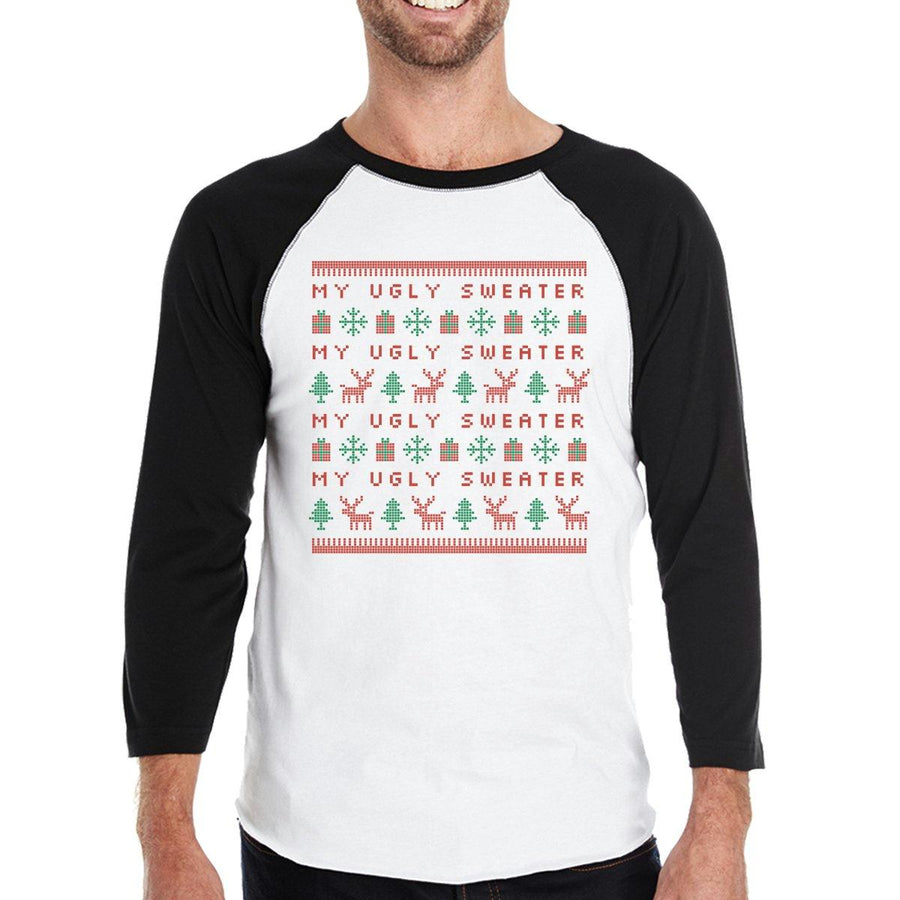 My Ugly Sweater Pattern Mens Black And White Baseball Shirt