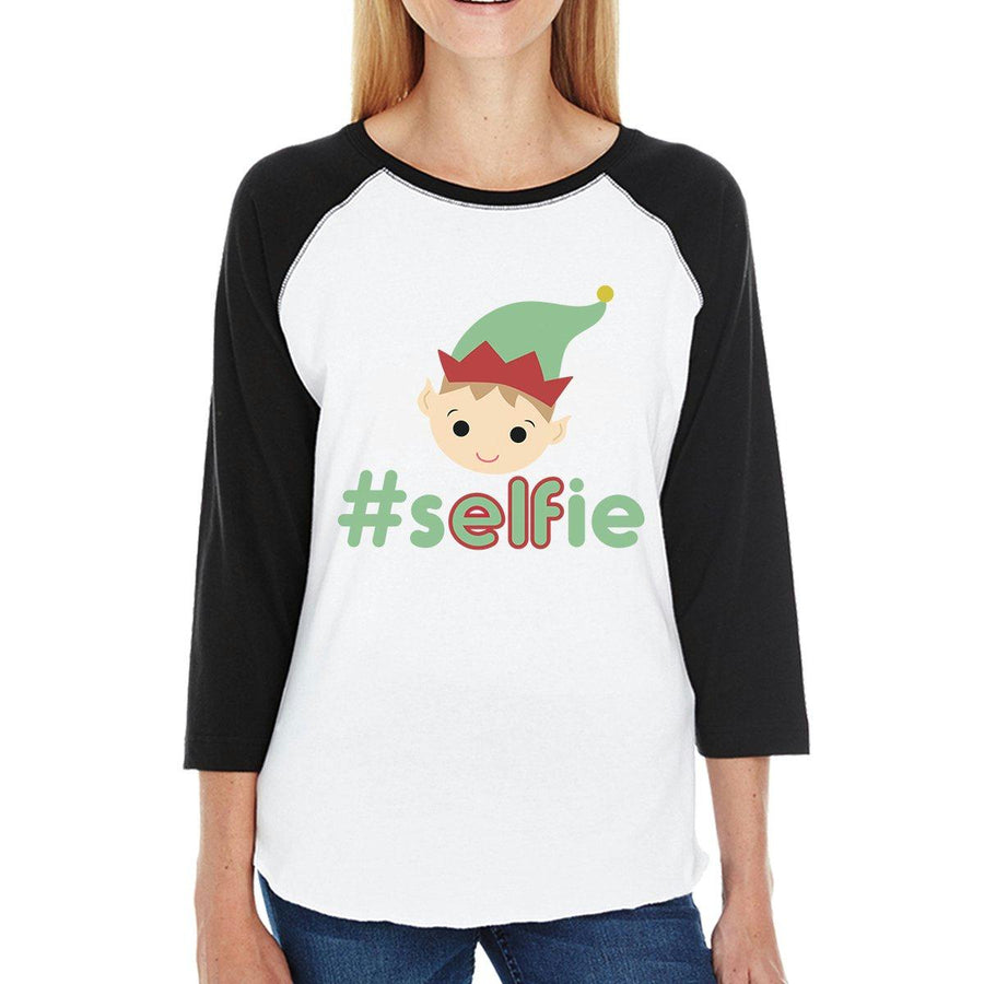 Hashtag Selfie Elf Womens Black And White Baseball Shirt