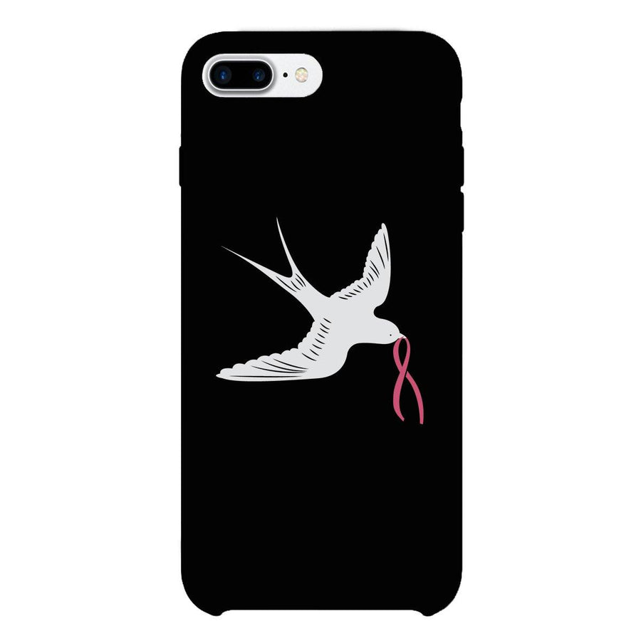 Pink Ribbon And Swallows Birds Black Phone Case