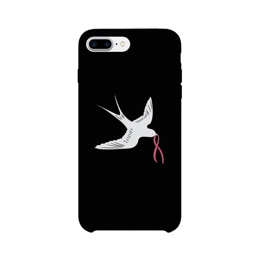 Pink Ribbon And Swallows Birds Black Phone Case