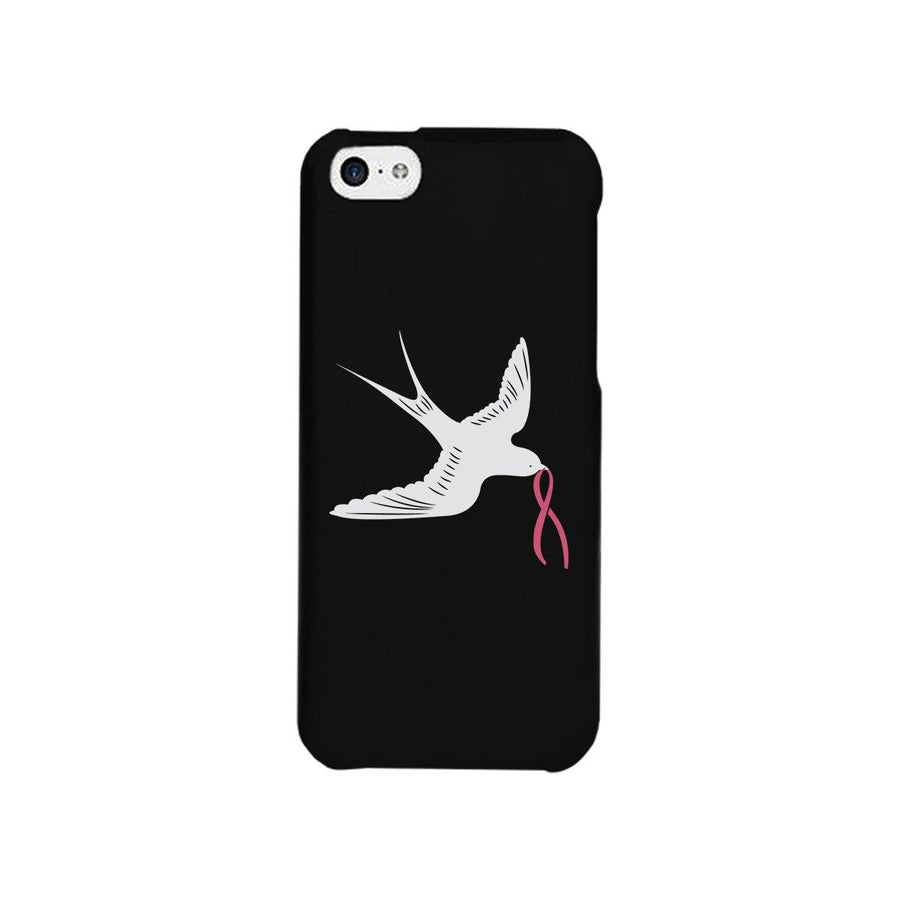 Pink Ribbon And Swallows Birds Black Phone Case