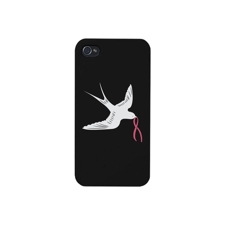 Pink Ribbon And Swallows Birds Black Phone Case