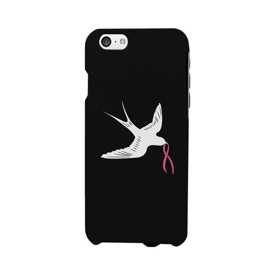 Pink Ribbon And Swallows Birds Black Phone Case