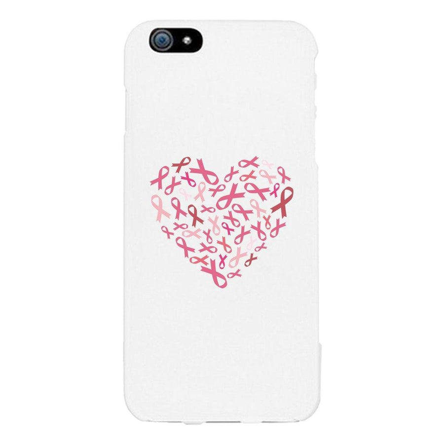 Pink Ribbon Heart White Phone Case