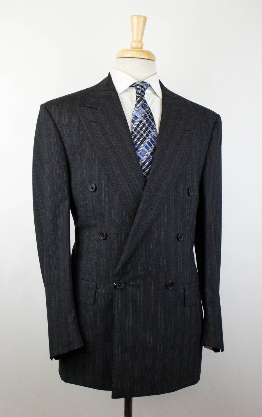 Striped Wool Double Breasted Suit - Gray