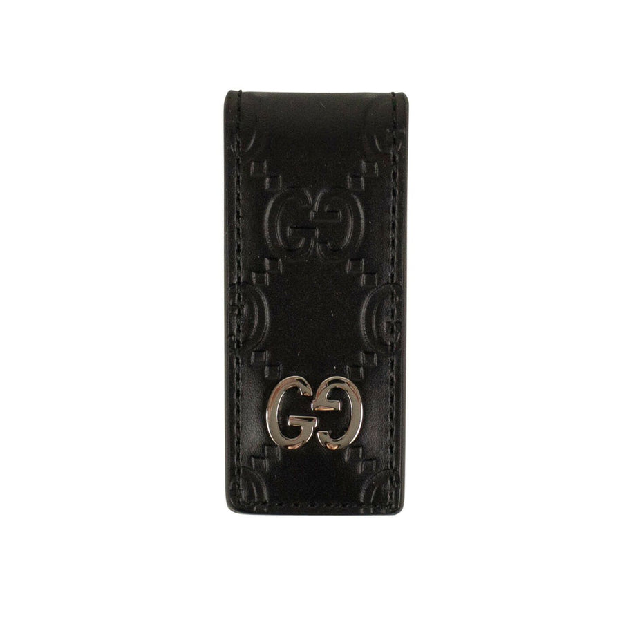 Leather Signature Money Clip - Black