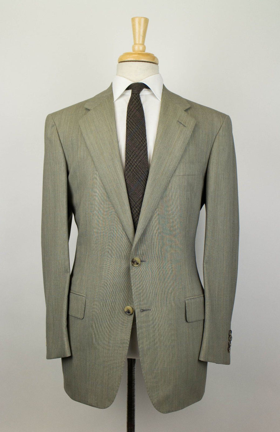 Windowpane Wool Blend 2 Button Suit - Khaki Green