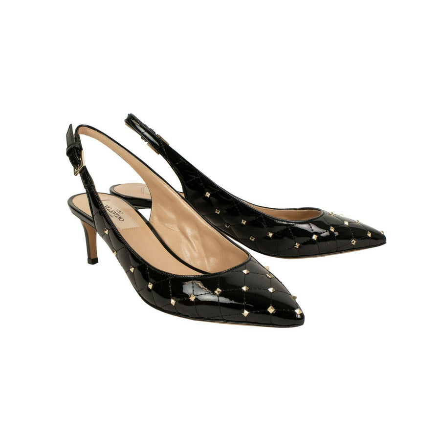 Leather 'Rockstud' Spike Quilted Pumps - Black