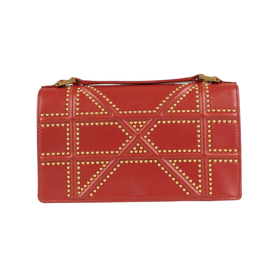 Diorama Lambskin Studded Pouch Shoulder Bag - Red