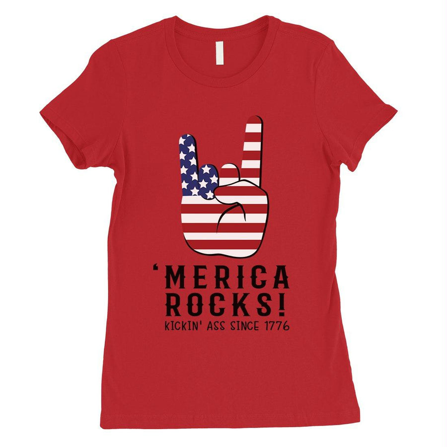 Merica Rocks Womens Cute Graphic T-Shirt Funny 4th of July Outfit