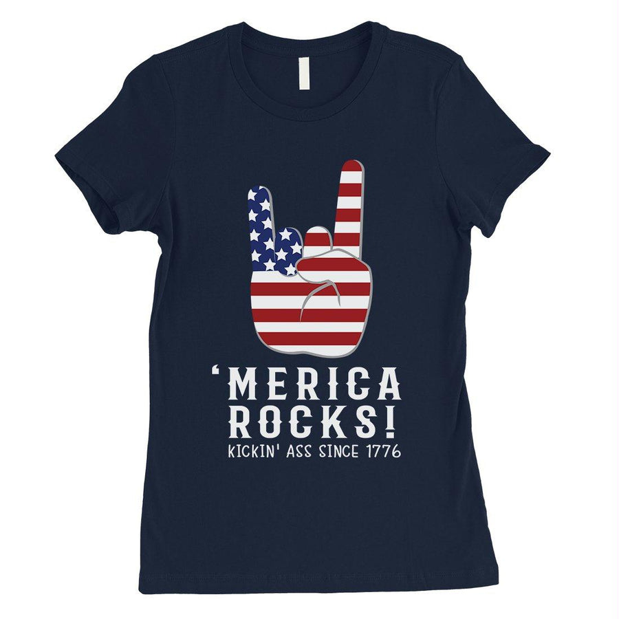 Merica Rocks Womens Cute Graphic T-Shirt Funny 4th of July Outfit