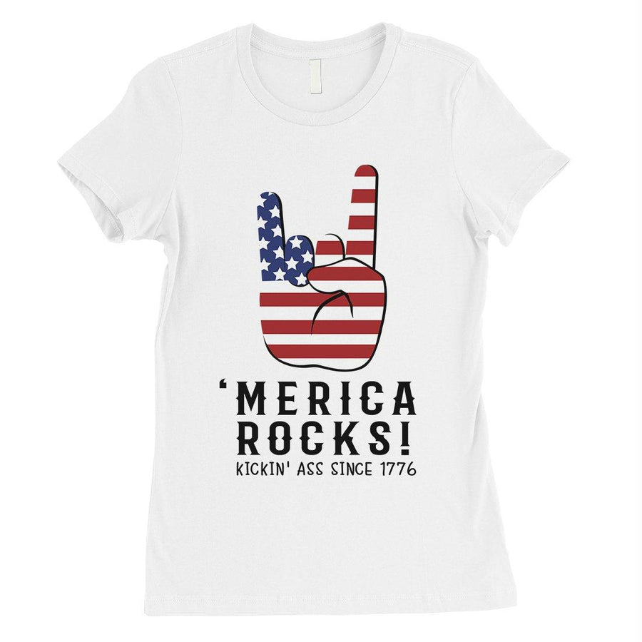 Merica Rocks Womens Cute Graphic T-Shirt Funny 4th of July Outfit