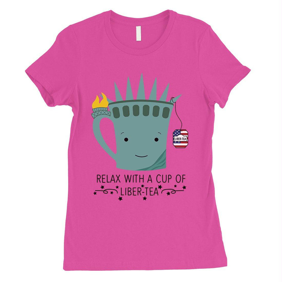 Cup Of Liber-Tea Shirt Womens Short Sleeve Round Neck July 4th Tee