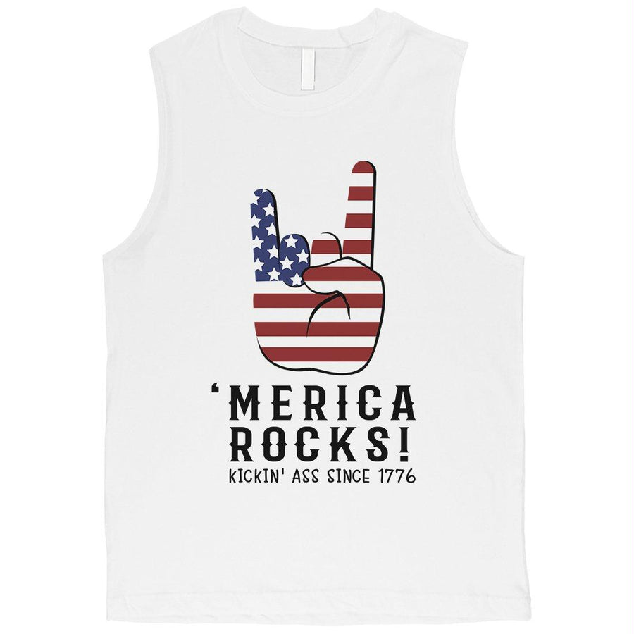 Merica Rocks Mens Funny Graphic Muscle Tee Gift 4th Of July Shirt